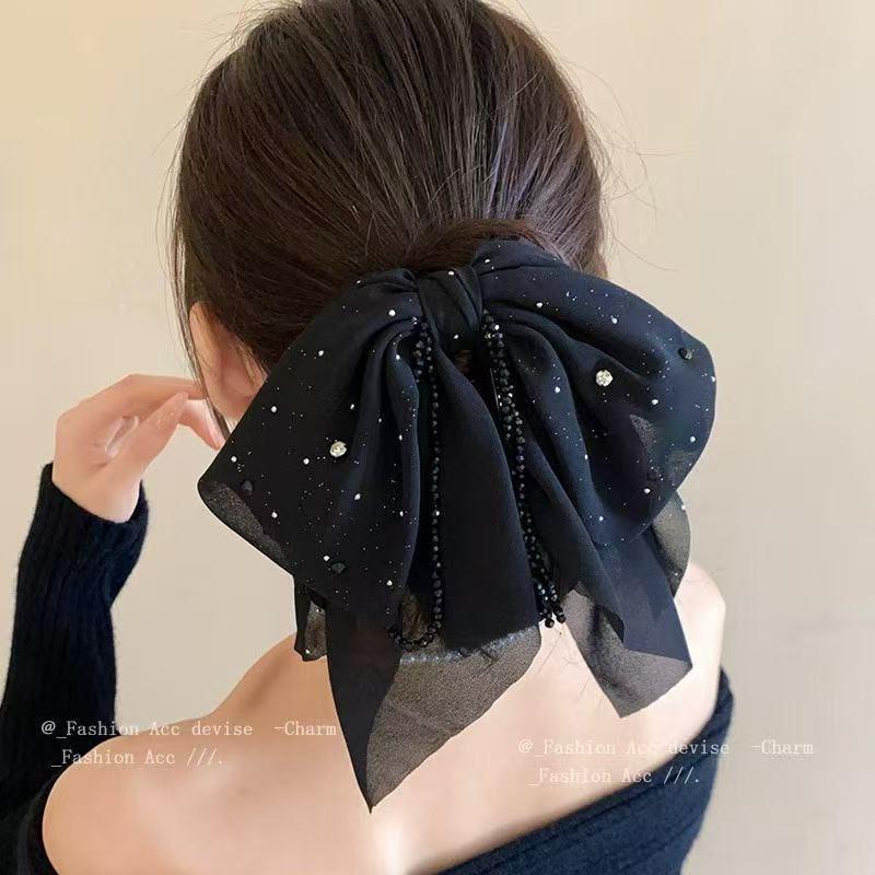 Midnight Stardust Sheer Bow Clip