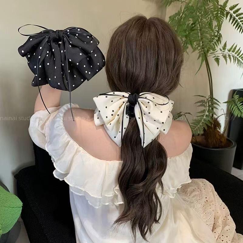 Vintage Polka Charm Oversized Hair Bow Clip – Duo Tones