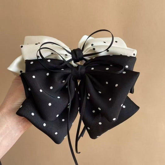 Polka Dot Double-Layered Bow Hair Clip – Black & White