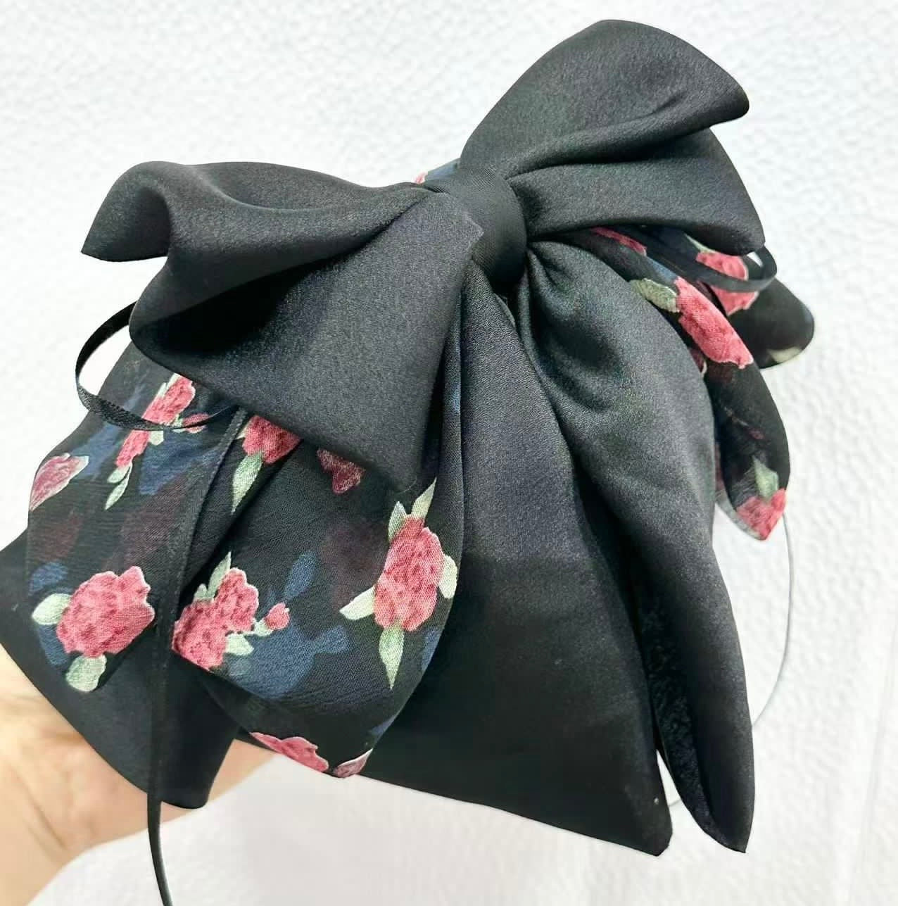 Midnight Rose Satin & Chiffon Oversized Bow Clip