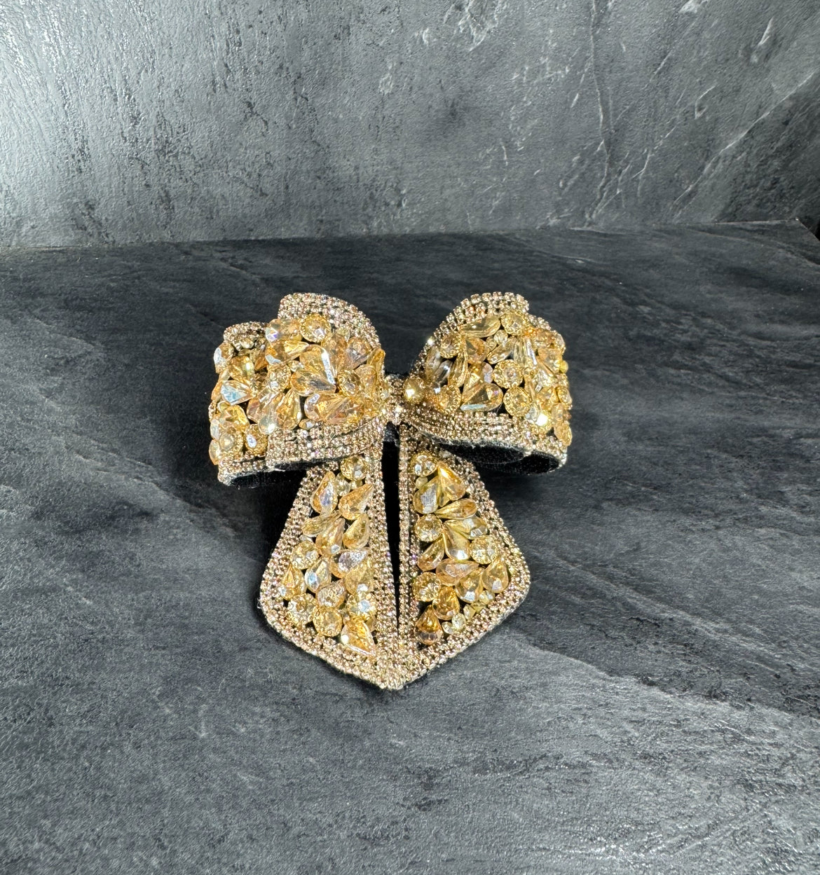 Premium Golden Stone Embellished Bow Hair Clip – Luxe Elegance