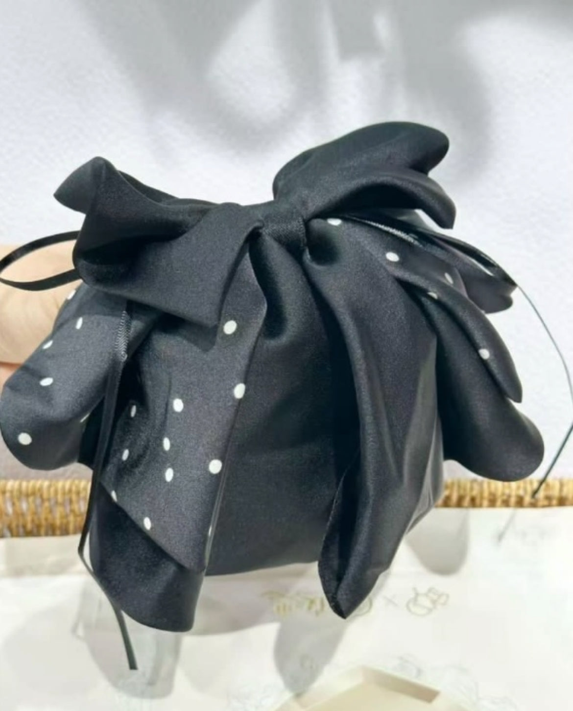 Elegant Black Polka Bow Hair Scrunchie – Premium Oversized Design