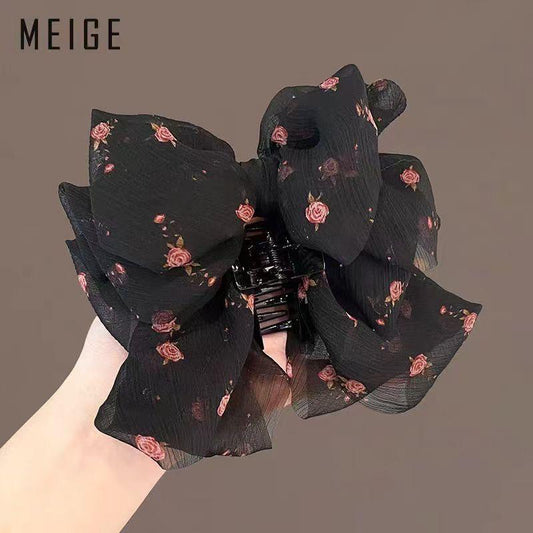 Midnight Rose Couture Bow Hair Clip
