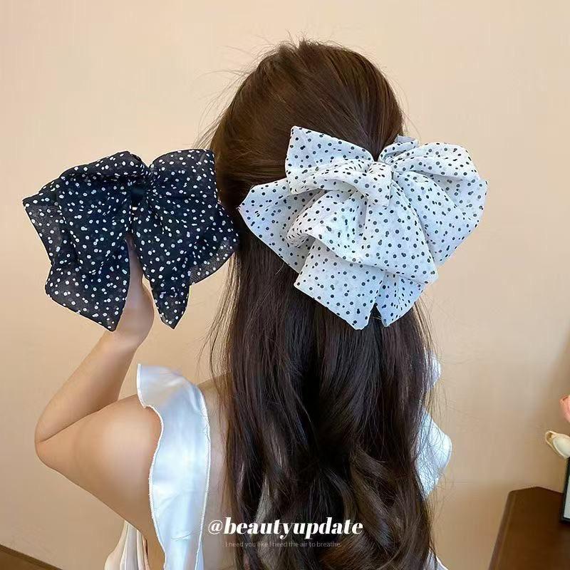 Classic Polka Charm Oversized Bow Clip (Black & White)