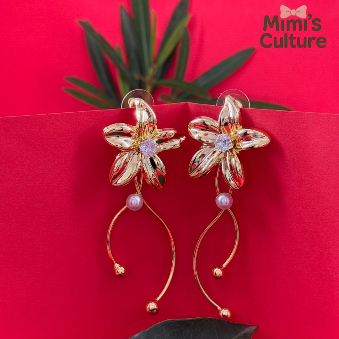 Golden Bloom Pearl Drop Earrings