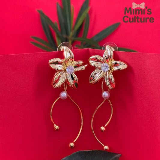 Golden Bloom Pearl Drop Earrings