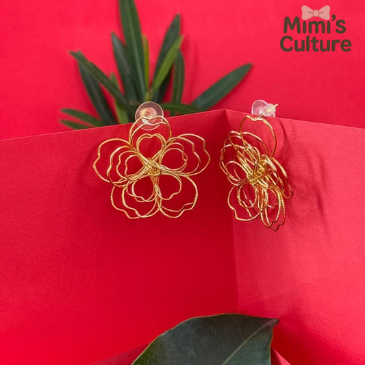 Golden Petal Wire Bloom Earrings