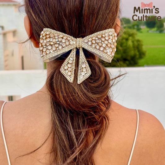 Golden Crystal Embellished Bow Hair Clip – Royal Statement