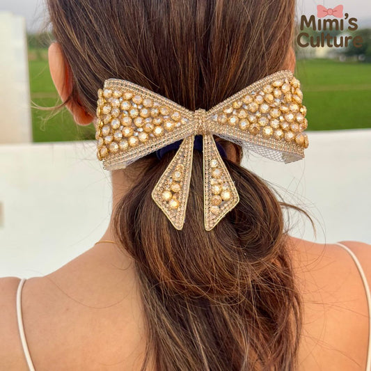 Golden Pearl Oversized Bow Hair Clip – Luxe Edition