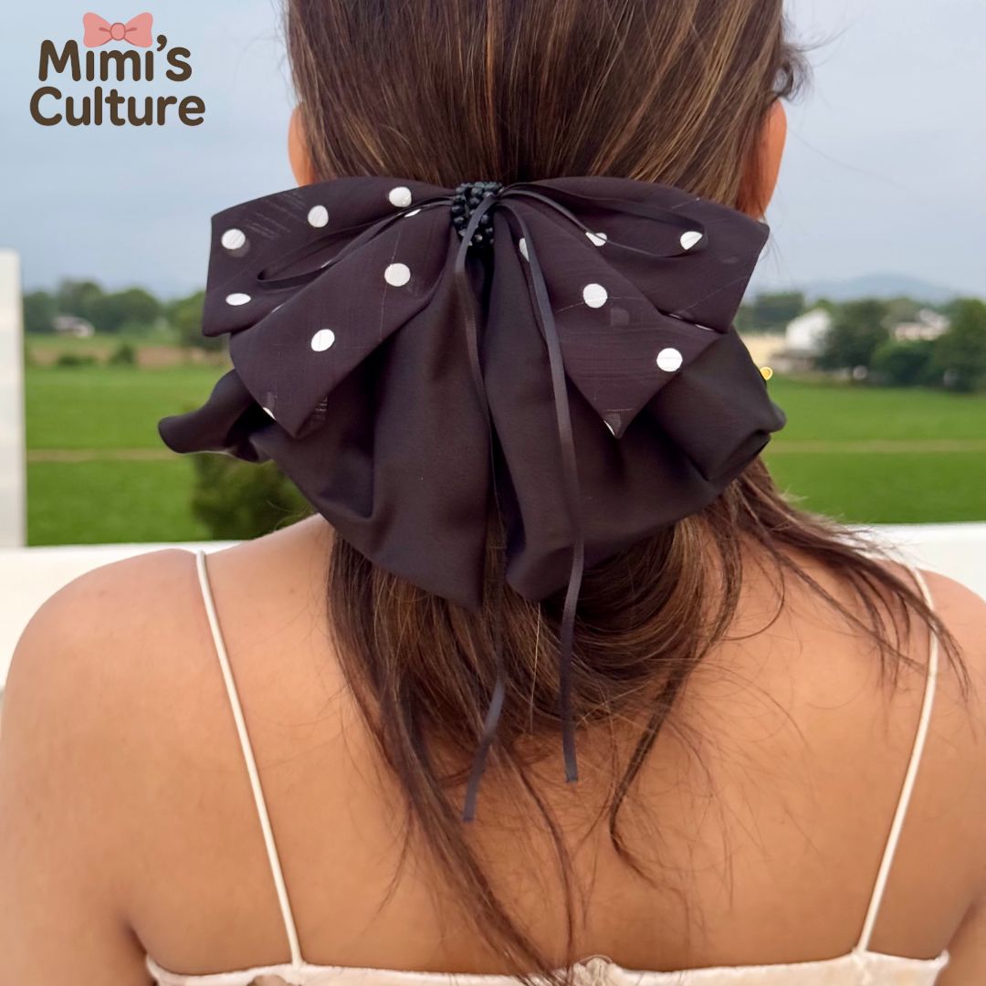 Noir Polka Bow Barrette