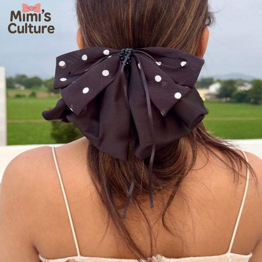 Noir Polka Bow Barrette