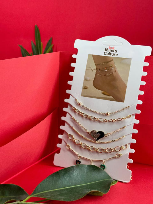 Mimi’s Culture Golden Charm Anklet Set