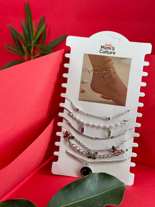 Mimi’s Culture Silver Charms Anklet Set