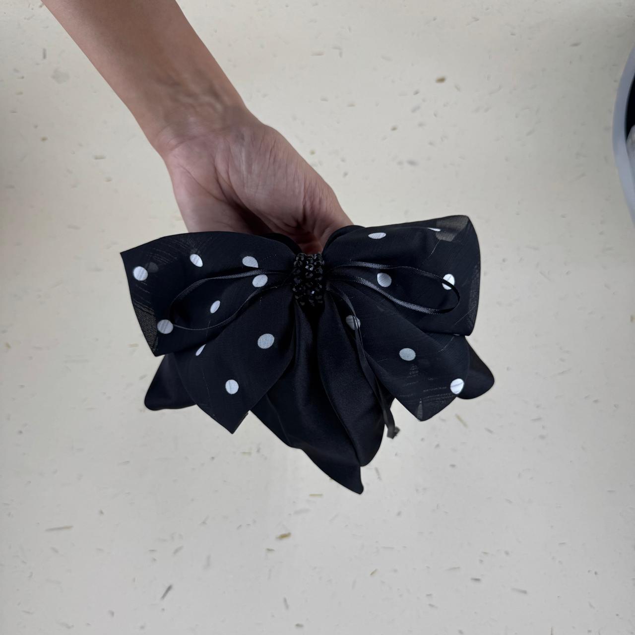 Noir Polka Bow Barrette